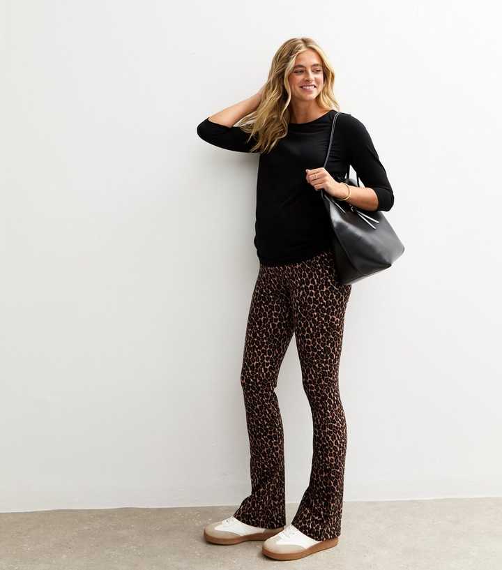 Maternity Brown Leopard Print Over Bump Kick Flare Leggings