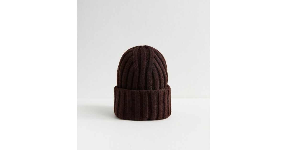 Dark Brown Thick Rib Beanie | New Look
