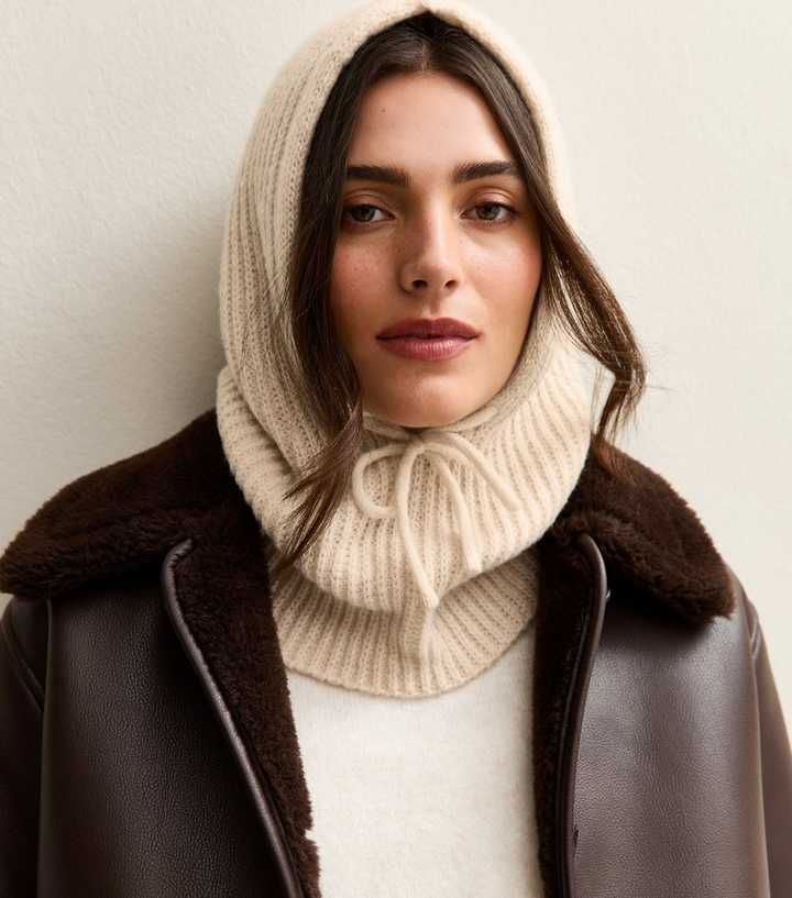 Cream Ribbed Knit Balaclava