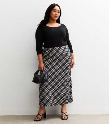 Curves Black Checked Midi Skirt