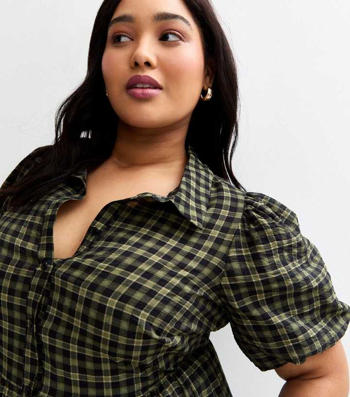 green emerald velvet dress Girls - Bottle Green Checks Cotton Midi Shirt Dress Custom Size (Free) / 3'10