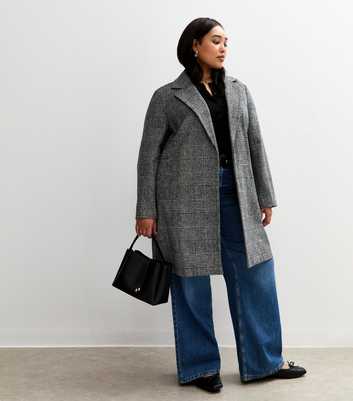 Curves Black Check Pattern Unlined Tailored Jacket