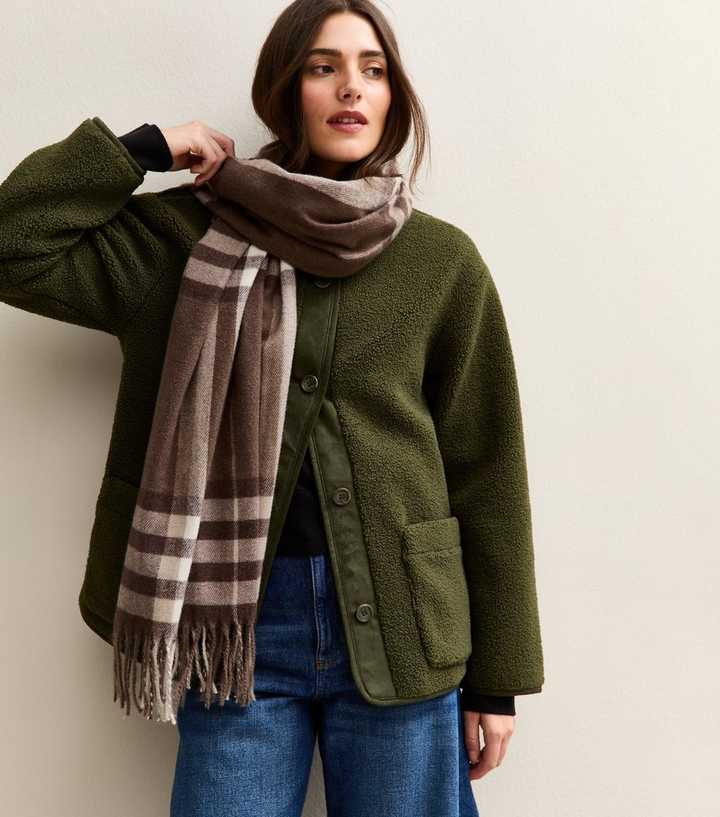 Brown Midweight Checked Scarf