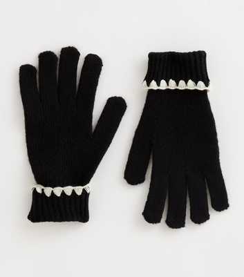Black Contrast Whipstitch Gloves