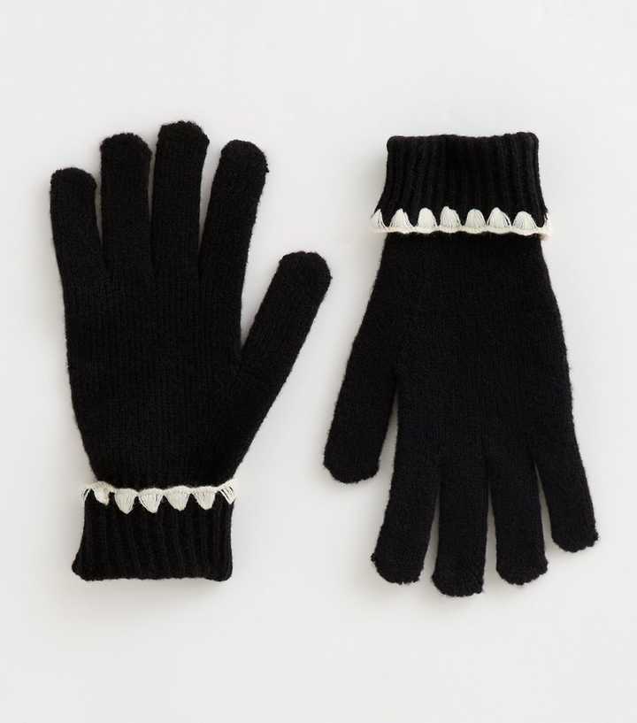 Black Contrast Whipstitch Gloves