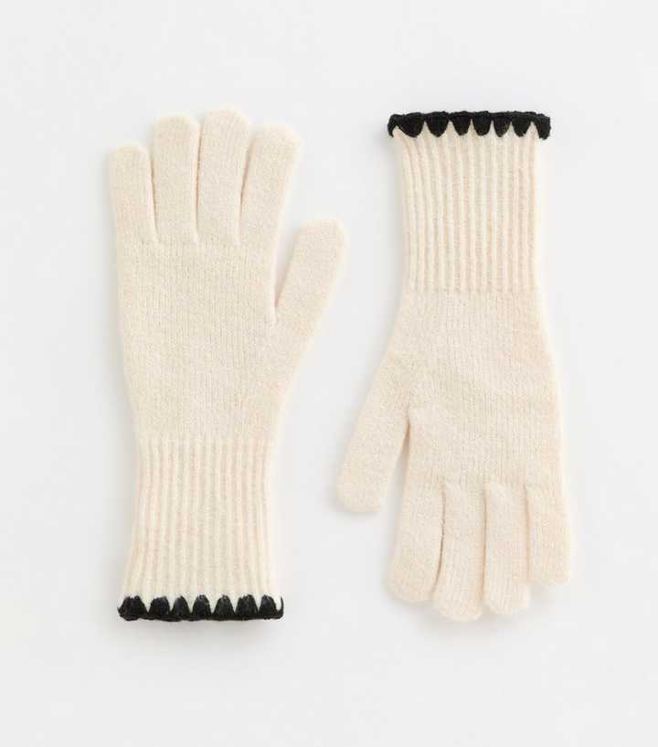 Cream Contrast Whipstitch Gloves