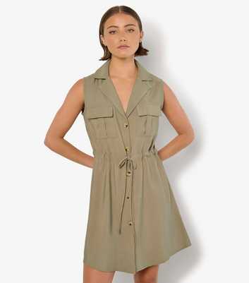 Apricot Khaki Utility Shirt Dress
