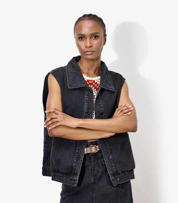 Apricot Black Denim Gilet