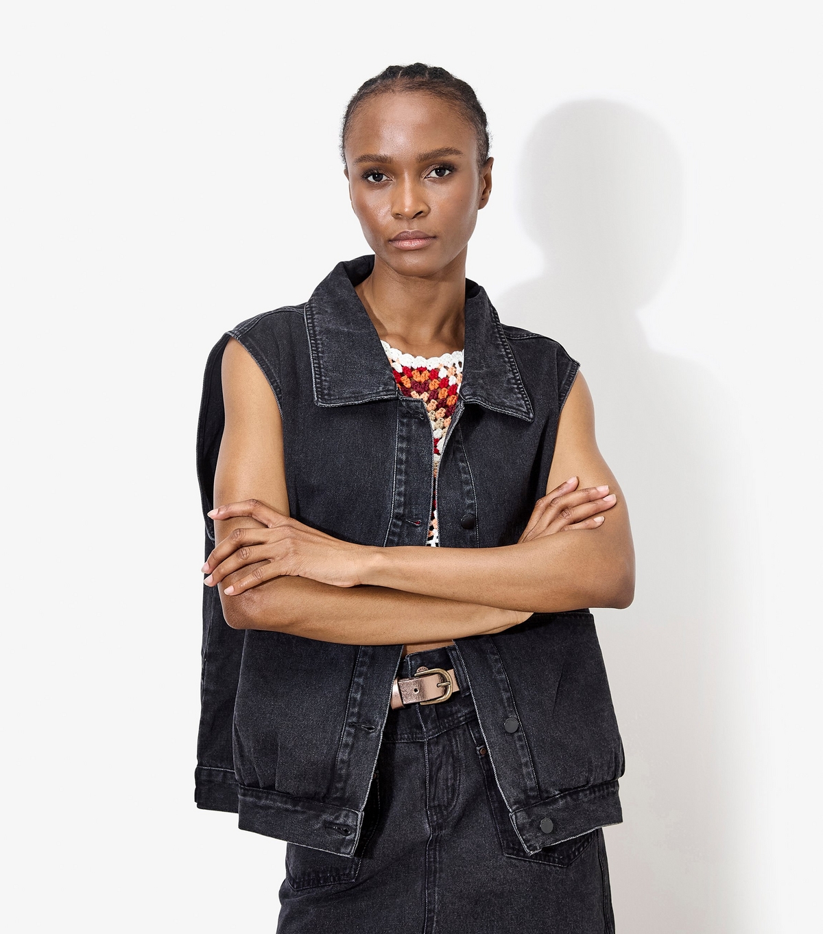 Women's Black Denim Gilet Apricot New Look