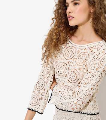 Apricot Cream Crochet Long Sleeve Top