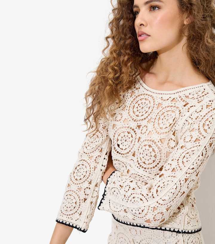 Apricot Cream Crochet Long Sleeve Top
