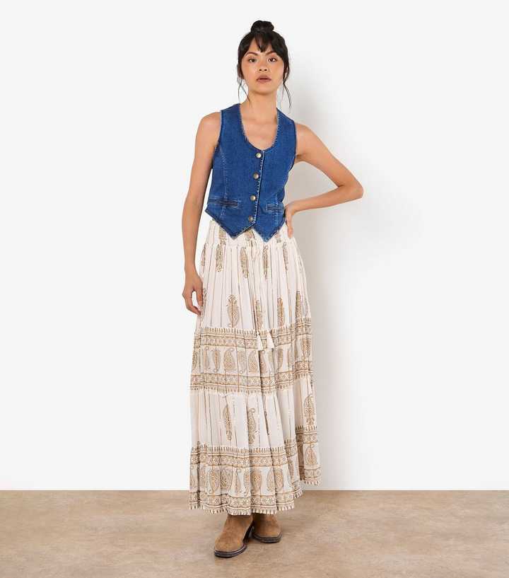 Apricot Gold Paisley Print Maxi Skirt