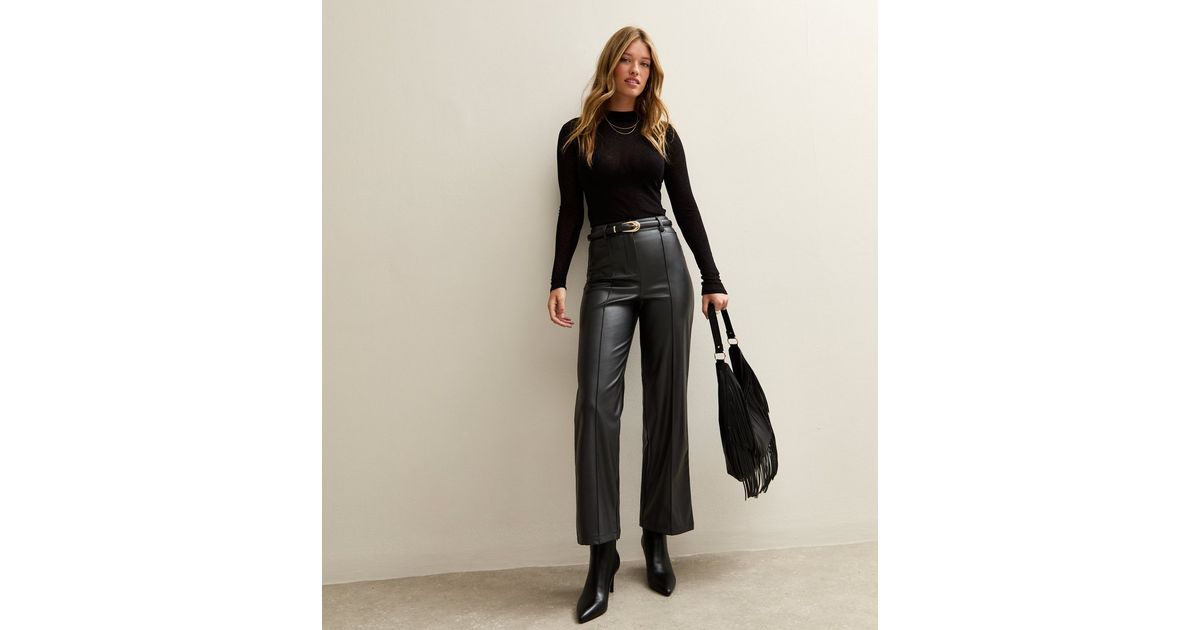 Black Faux Leather Wide Leg Trousers | New Look