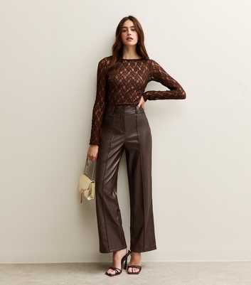 Dark Brown Faux Leather Wide Leg Trousers