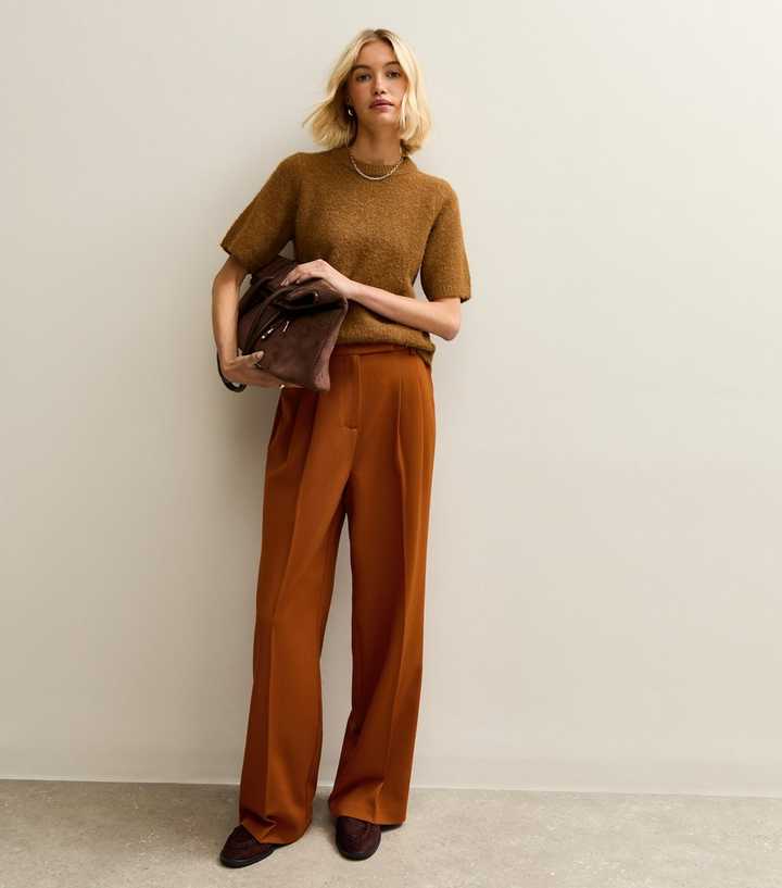 Rust Pleated Front Wide Leg Trousers