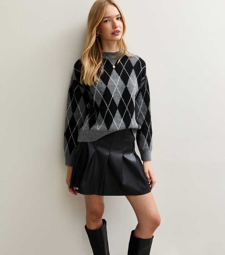 Black Faux Leather Pleated Mini Skirt