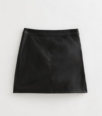 Black Faux Leather A-Line Mini Skirt New Look