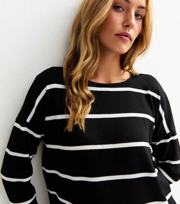 Tall Black Soft Touch Striped Long Sleeve Top