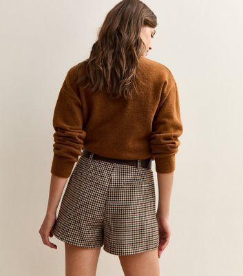 パンツ lumignon Brown check belted shorts Brown Houndstooth Check Belted Shorts | New Look