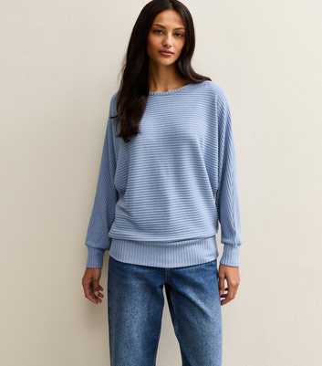 Blue Soft Touch Ribbed Batwing Sleeve Top