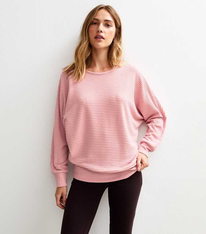 Pink Soft Touch Ribbed Batwing Sleeve Top