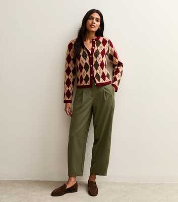 Khaki Barrel Leg Tailored Trousers