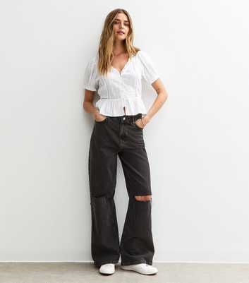 Black Ripped Knee Adalae Wide Leg Jeans