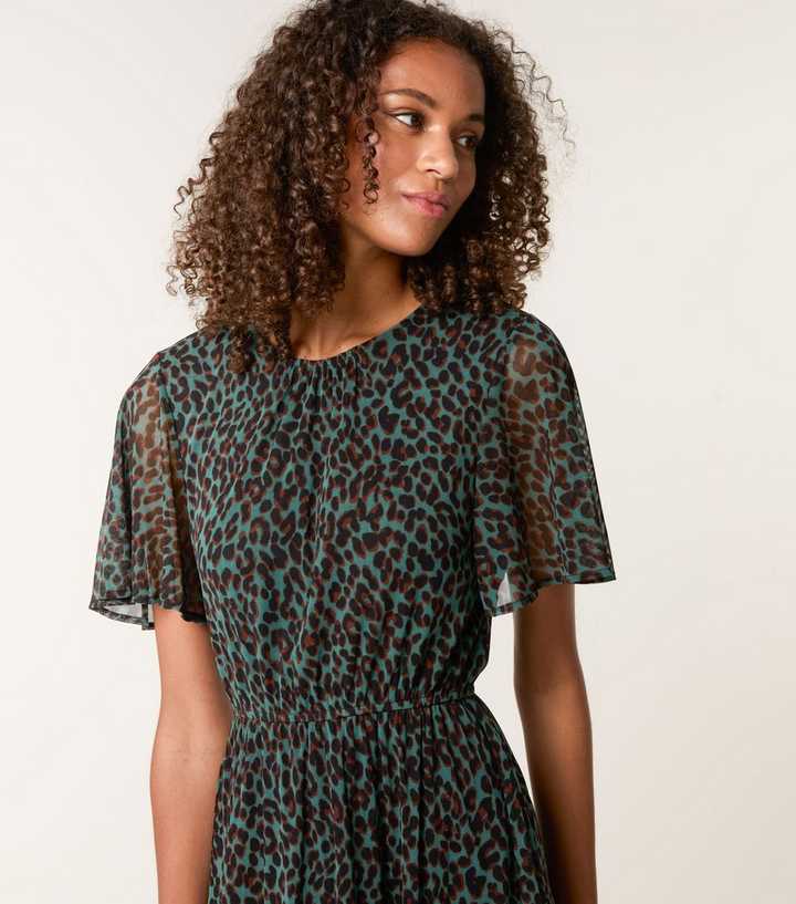 Blue Vanilla Khaki Animal Print Chiffon Mini Dress New Look