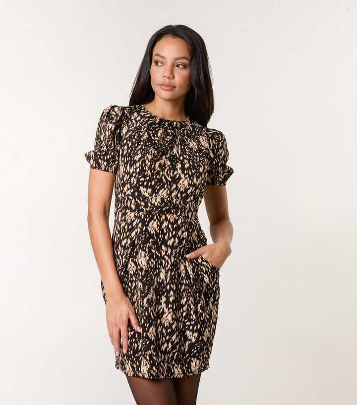 Blue Vanilla Black Abstract Print Tulip Hem Mini Dress