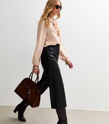 Black Faux Leather Culotte Trousers