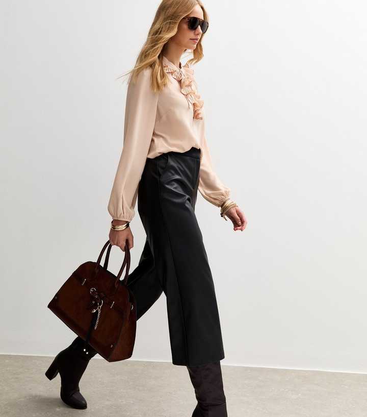 Black Faux Leather Culotte Trousers
