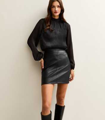 Tall Black Faux Leather A-Line Mini Skirt
