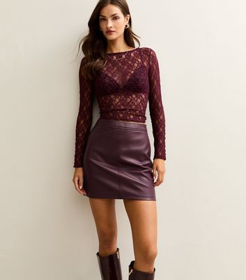Tall Burgundy Faux Leather A-Line Mini Skirt