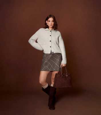 Brown Bias Cut Check Mini Skirt