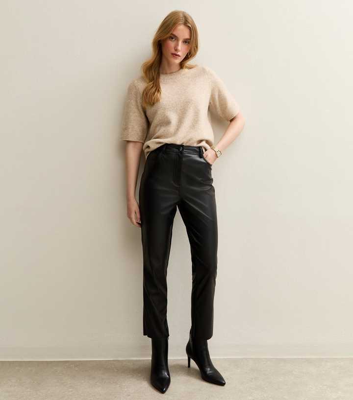Black Faux Leather Straight Leg Trousers