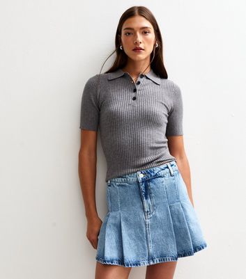 Midi Skirt With Pleated Denim Skirt English Blue Pleated Denim