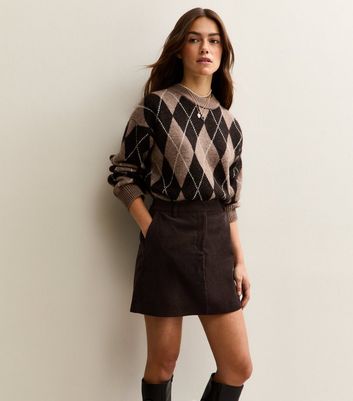 Petite Dark Brown Corduroy Mini Skirt