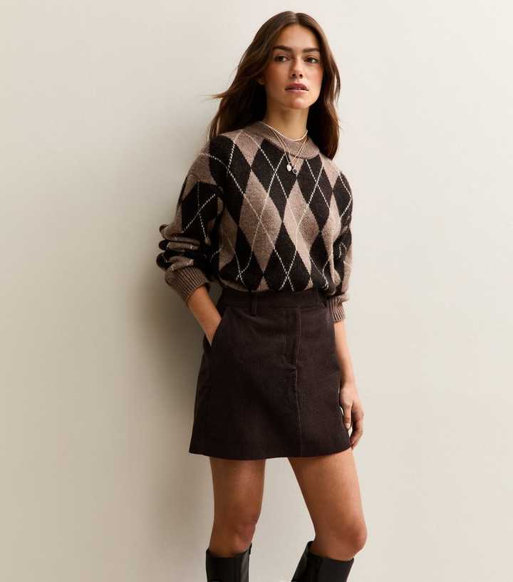 Petite Dark Brown Corduroy Mini Skirt