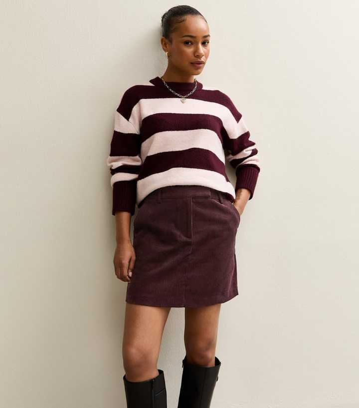 Petite Burgundy Corduroy Mini Skirt New Look