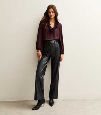 Tall Black Faux Leather Wide Leg Trousers
