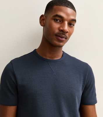 Navy Regular Waffle Texture T-Shirt