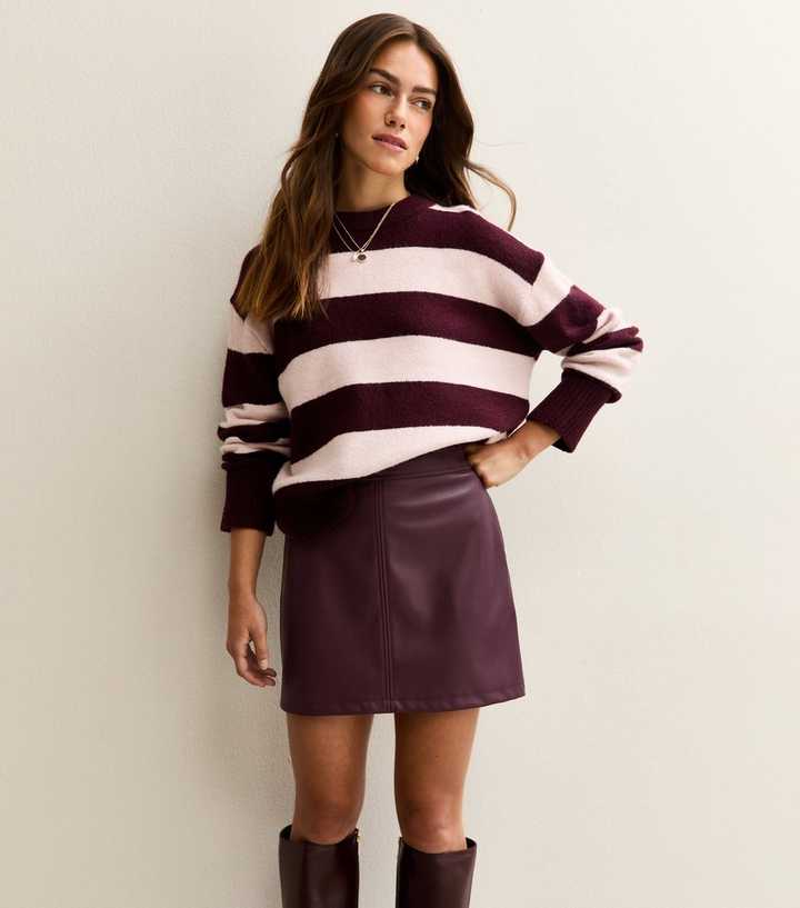 Petite Burgundy Faux Leather Mink Skirt