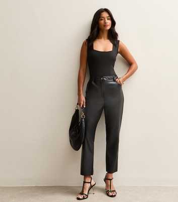 Petite Black Faux Leather Straight Leg Trousers