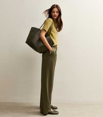 Tall Khaki Pleated Wide Leg Trousers