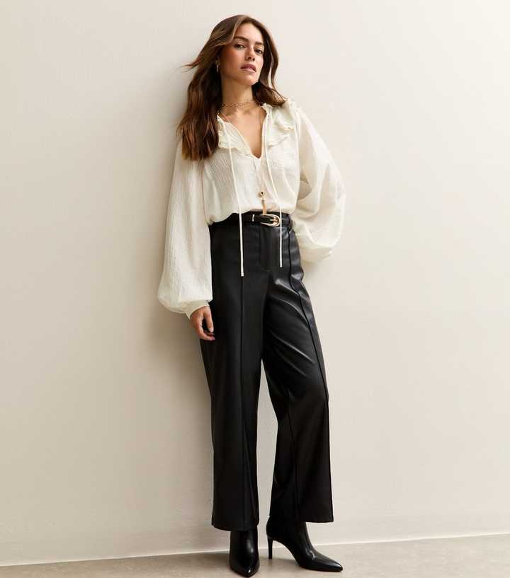 Petite Black Faux Leather Wide Leg Trousers