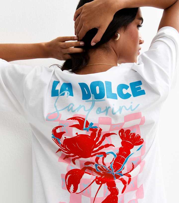 White Oversized Lobster Print -Shirt