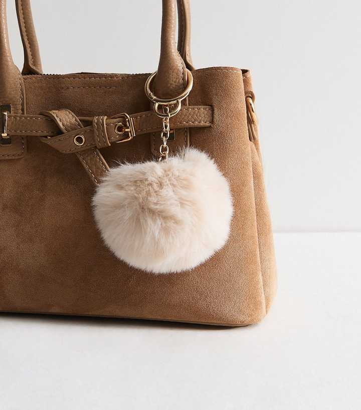 Cream Fluffy Pom Pom Bag Charm