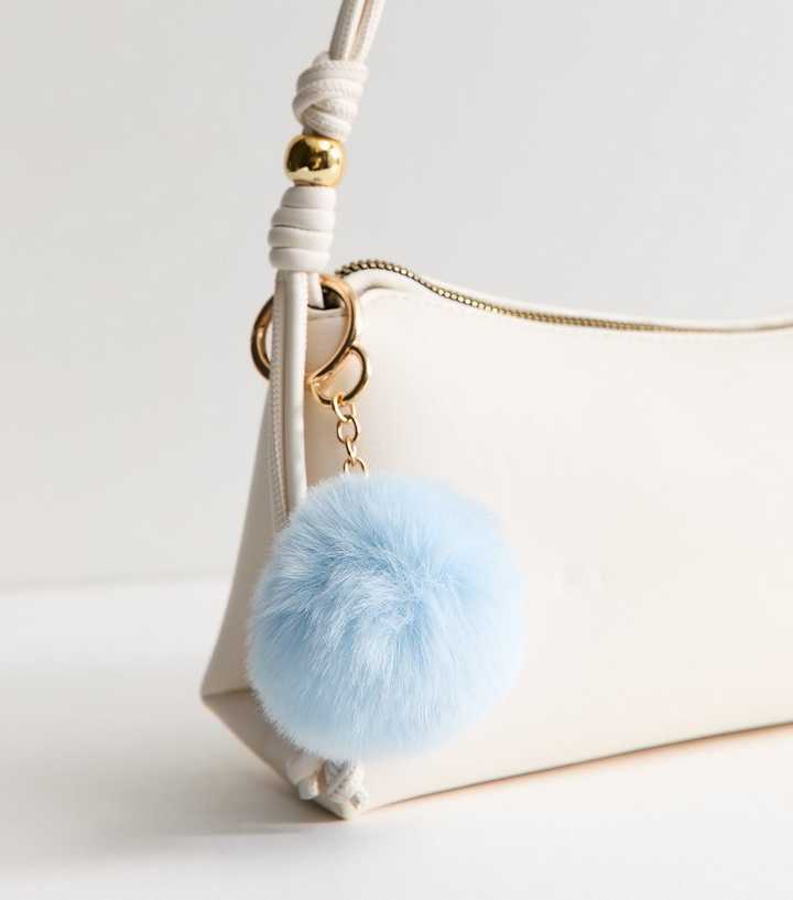 Light Blue Fluffy Pom Pom Bag Charm