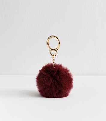 Dark Burgundy Fluffy Pom Pom Bag Charm