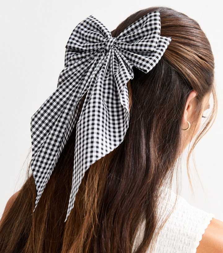 Black Checked Bow Hair Clip | New Look